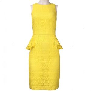 Donna Morgan yellow lace peplum sleeveless dress